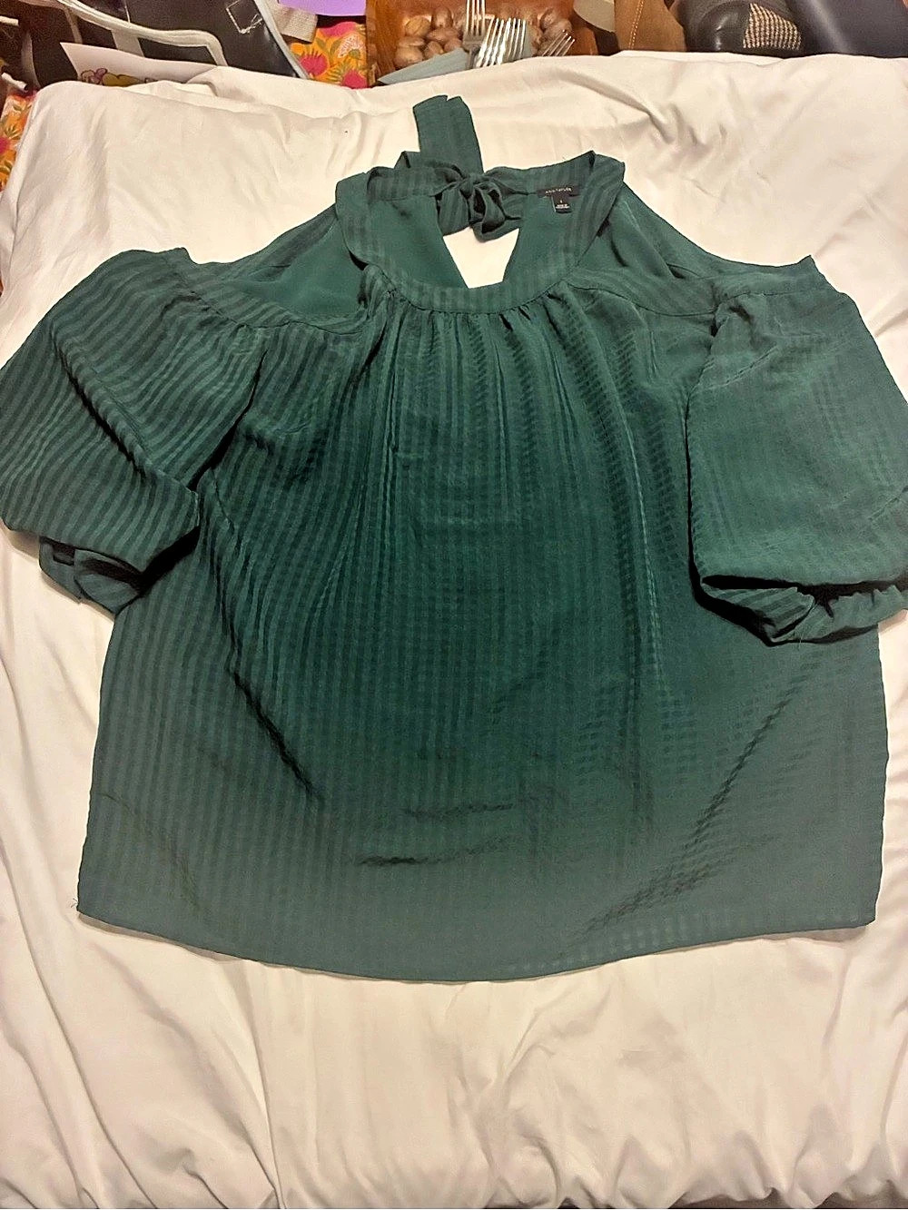 Ann Taylor Striped Blouse in Green Size Large Like New